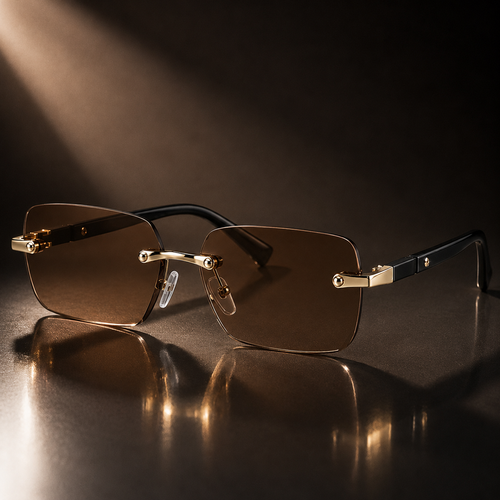 Women's Brown Rimless Sunglasses