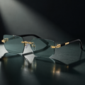 Men's Teal Rimless Sunglasses